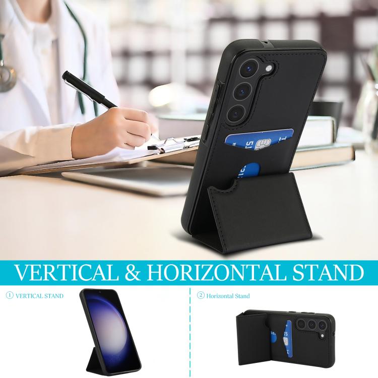 For Samsung Galaxy S23+ 5G Tri-fold Holder Leather Phone Case with Card Slot