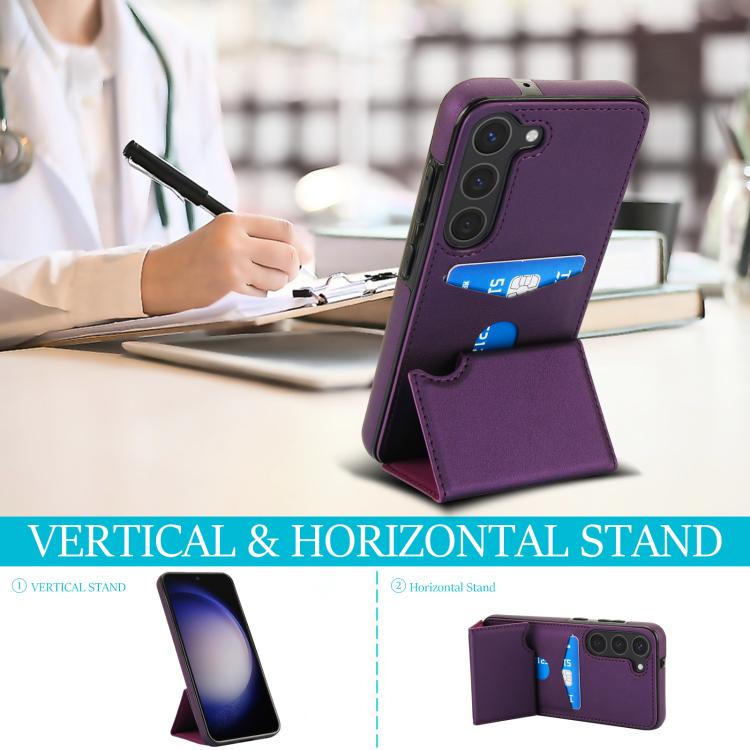 For Samsung Galaxy S23+ 5G Tri-fold Holder Leather Phone Case with Card Slot
