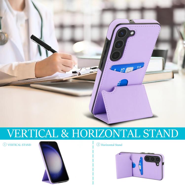 For Samsung Galaxy S23+ 5G Tri-fold Holder Leather Phone Case with Card Slot