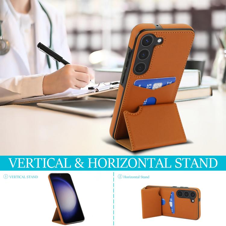 For Samsung Galaxy S23+ 5G Tri-fold Holder Leather Phone Case with Card Slot