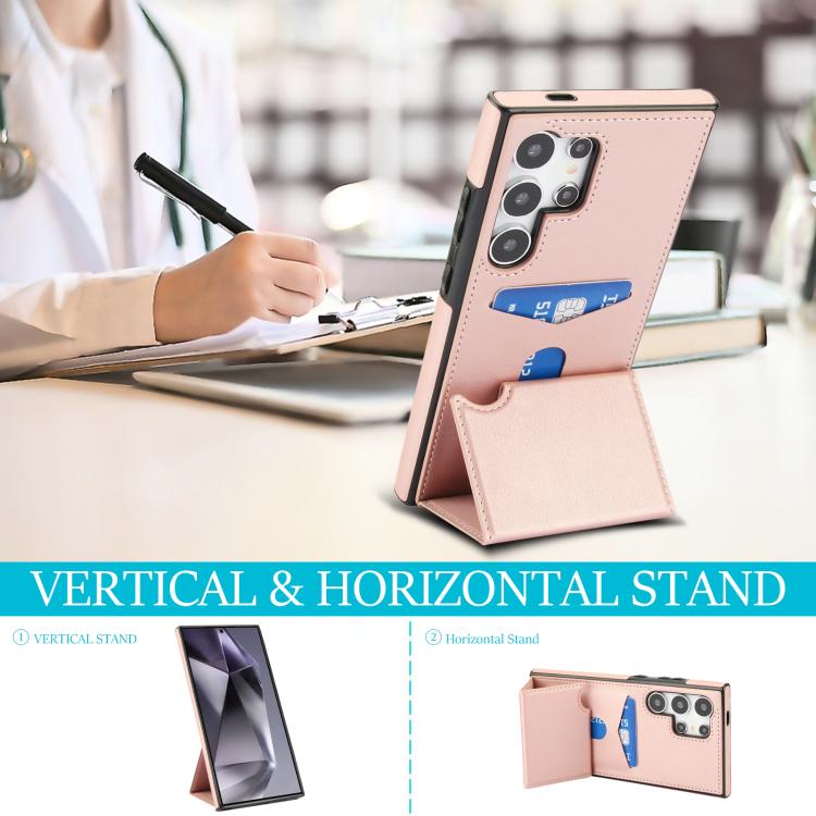 For Samsung Galaxy S24 Ultra 5G Tri-fold Holder Leather Phone Case with Card Slot