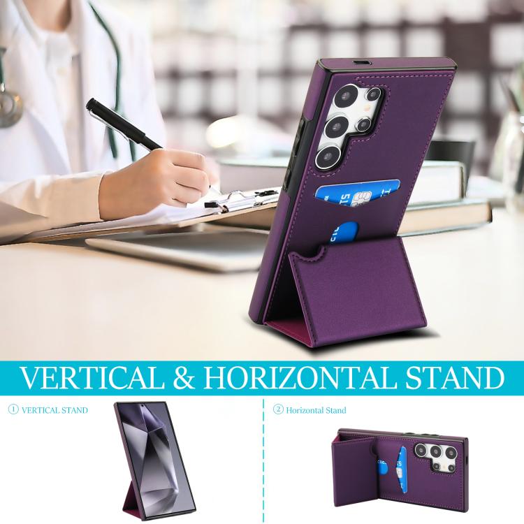 For Samsung Galaxy S24 Ultra 5G Tri-fold Holder Leather Phone Case with Card Slot