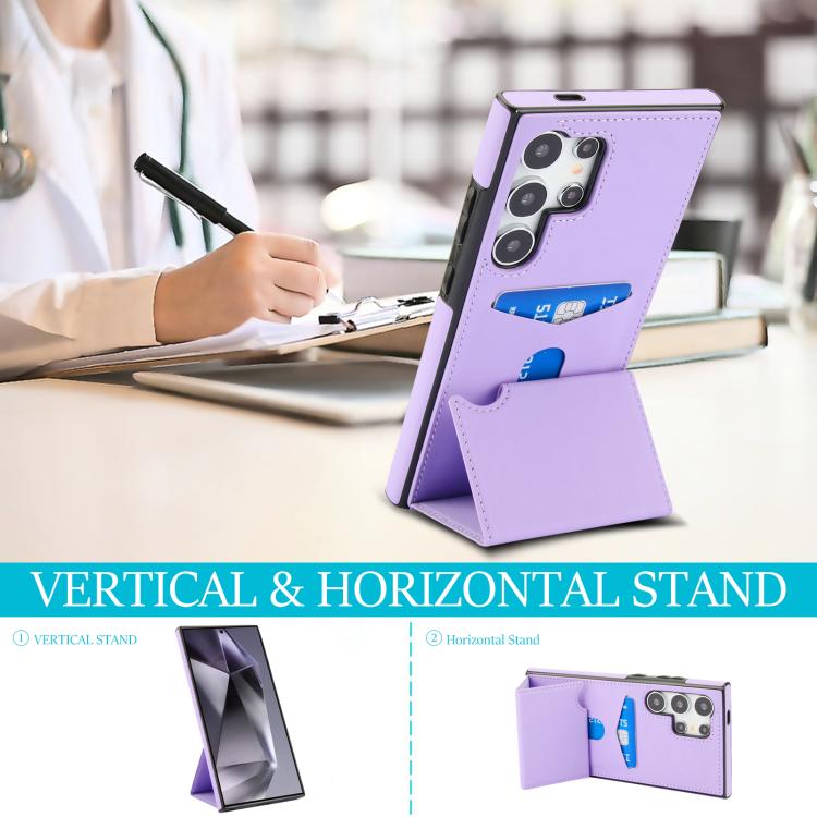 For Samsung Galaxy S24 Ultra 5G Tri-fold Holder Leather Phone Case with Card Slot