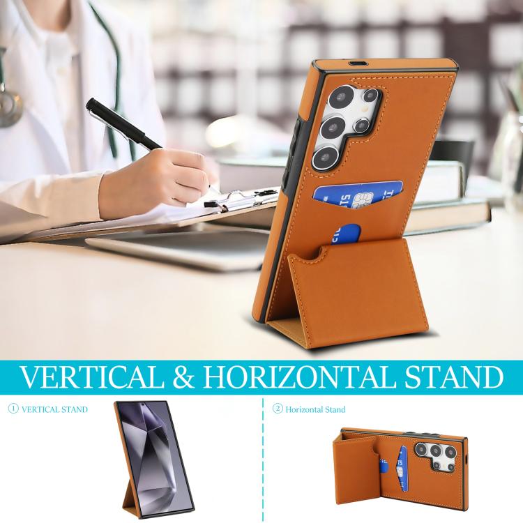 For Samsung Galaxy S24 Ultra 5G Tri-fold Holder Leather Phone Case with Card Slot