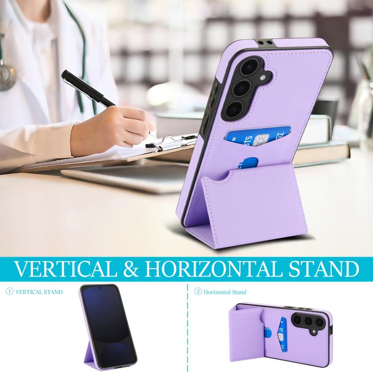 For Samsung Galaxy S25+ 5G Tri-fold Holder Leather Phone Case with Card Slot