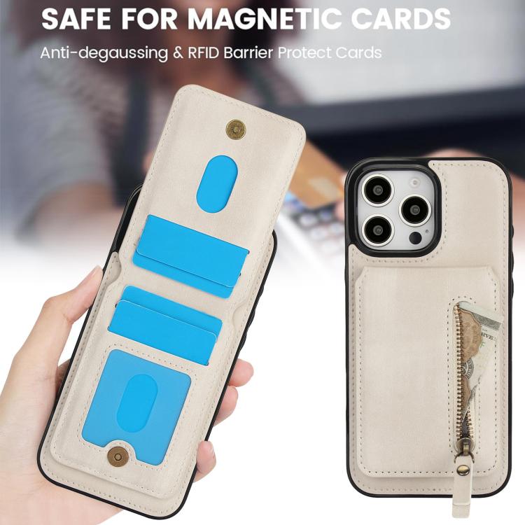 For iPhone 16 Pro Max Zipper Wallet Split MagSafe Leather Back Phone Case