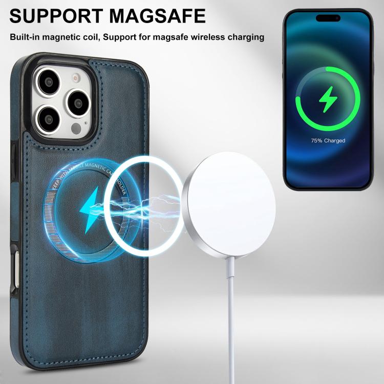 For iPhone 16 Pro Max Zipper Wallet Split MagSafe Leather Back Phone Case