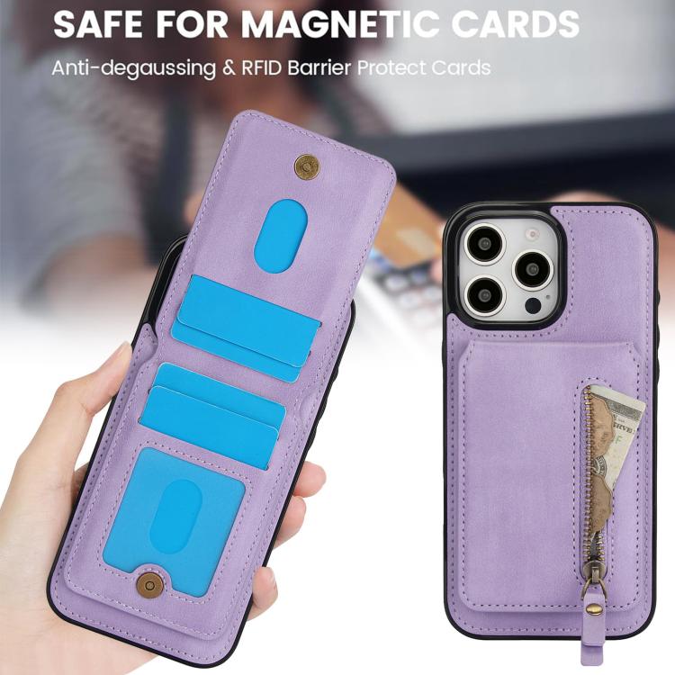 For iPhone 16 Pro Max Zipper Wallet Split MagSafe Leather Back Phone Case