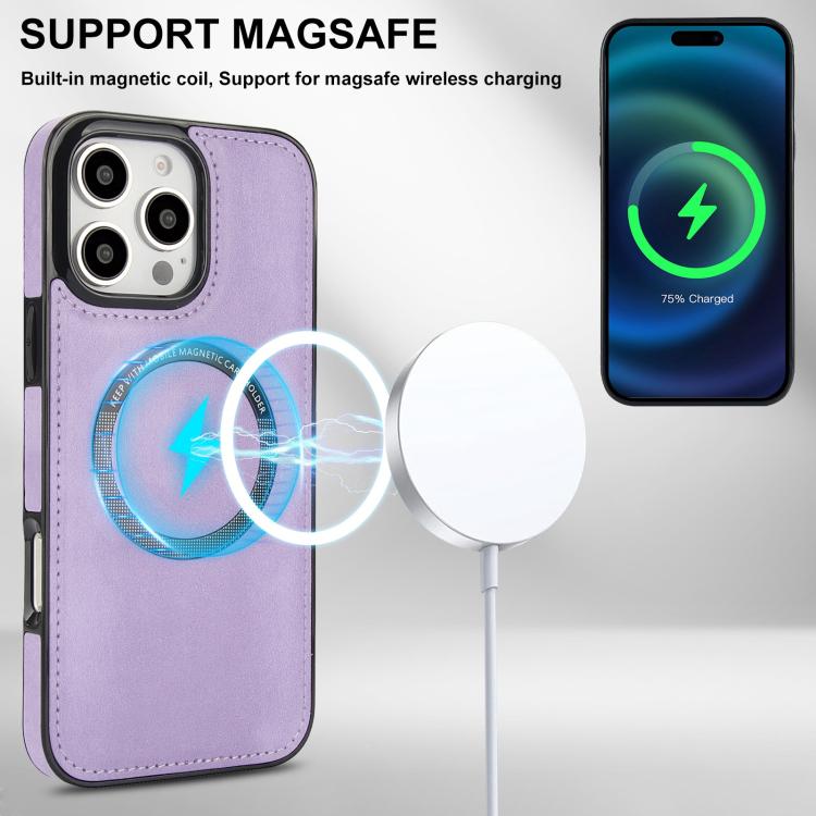 For iPhone 16 Pro Max Zipper Wallet Split MagSafe Leather Back Phone Case