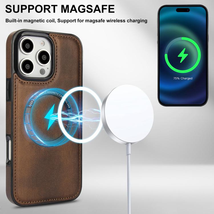 For iPhone 16 Pro Max Zipper Wallet Split MagSafe Leather Back Phone Case