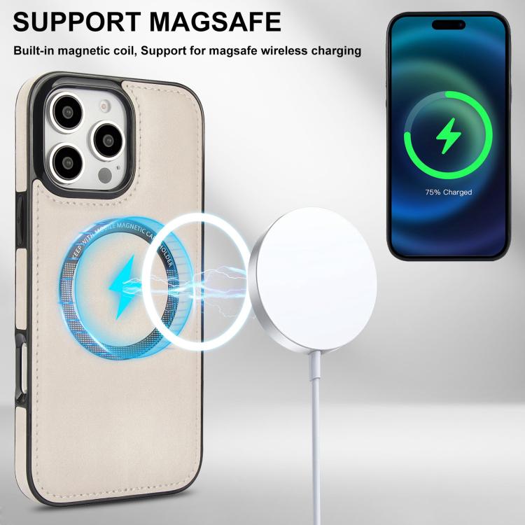 For iPhone 16 Pro Zipper Wallet Split MagSafe Leather Back Phone Case