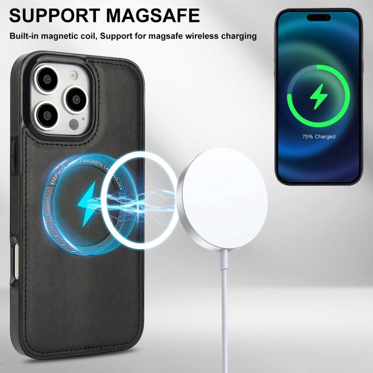 For iPhone 16 Pro Zipper Wallet Split MagSafe Leather Back Phone Case