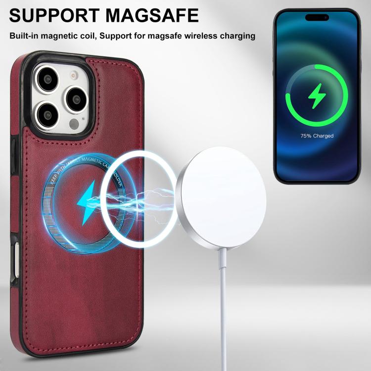 For iPhone 16 Pro Zipper Wallet Split MagSafe Leather Back Phone Case