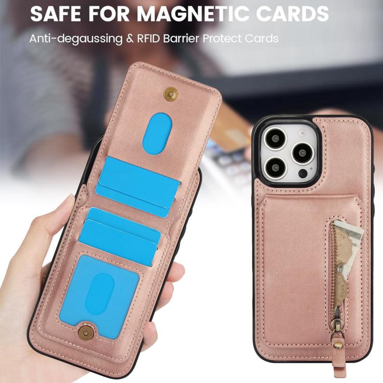 For iPhone 16 Pro Zipper Wallet Split MagSafe Leather Back Phone Case