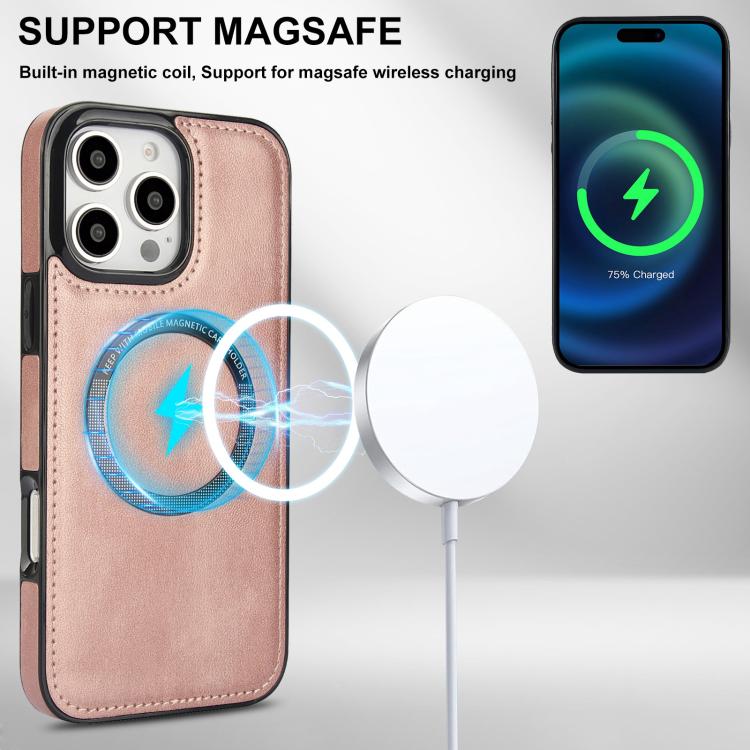 For iPhone 16 Pro Zipper Wallet Split MagSafe Leather Back Phone Case