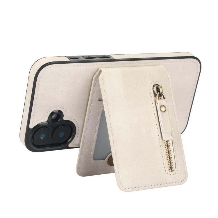 For iPhone 16 Plus Zipper Wallet Split MagSafe Leather Back Phone Case