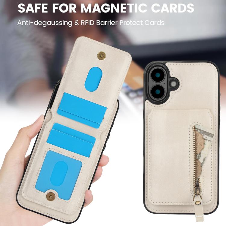 For iPhone 16 Plus Zipper Wallet Split MagSafe Leather Back Phone Case