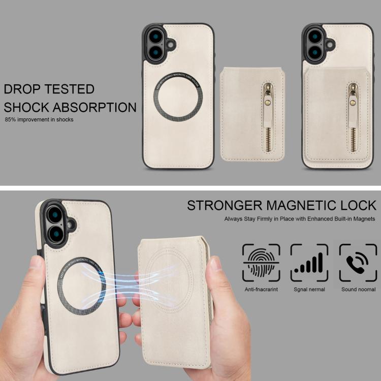 For iPhone 16 Plus Zipper Wallet Split MagSafe Leather Back Phone Case