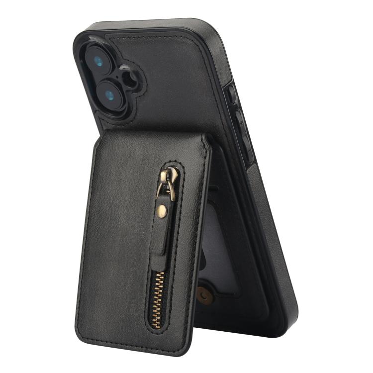 For iPhone 16 Plus Zipper Wallet Split MagSafe Leather Back Phone Case