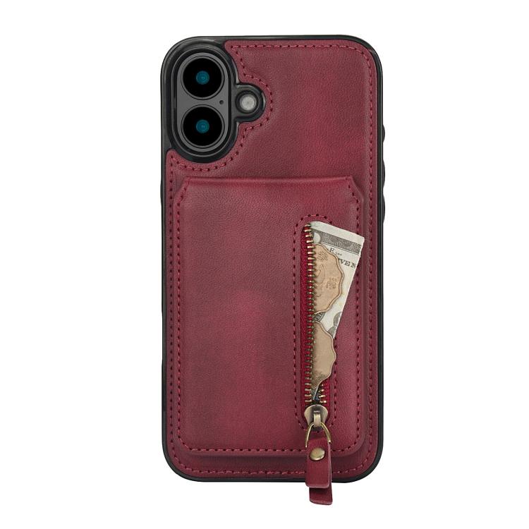 For iPhone 16 Plus Zipper Wallet Split MagSafe Leather Back Phone Case