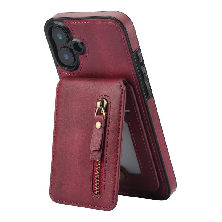 For iPhone 16 Plus Zipper Wallet Split MagSafe Leather Back Phone Case