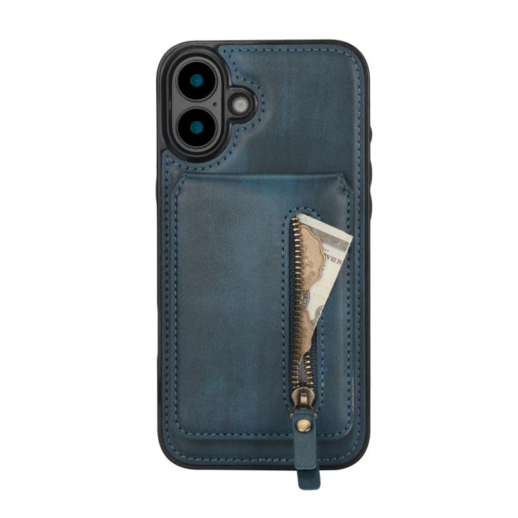 For iPhone 16 Plus Zipper Wallet Split MagSafe Leather Back Phone Case
