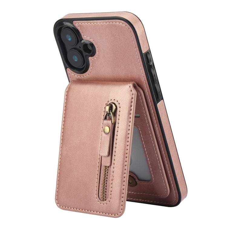 For iPhone 16 Plus Zipper Wallet Split MagSafe Leather Back Phone Case