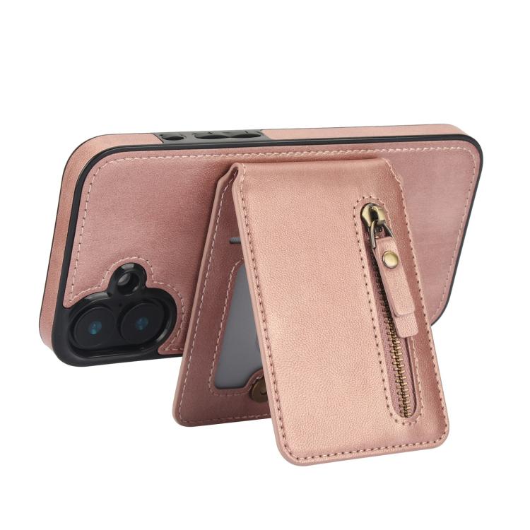 For iPhone 16 Plus Zipper Wallet Split MagSafe Leather Back Phone Case