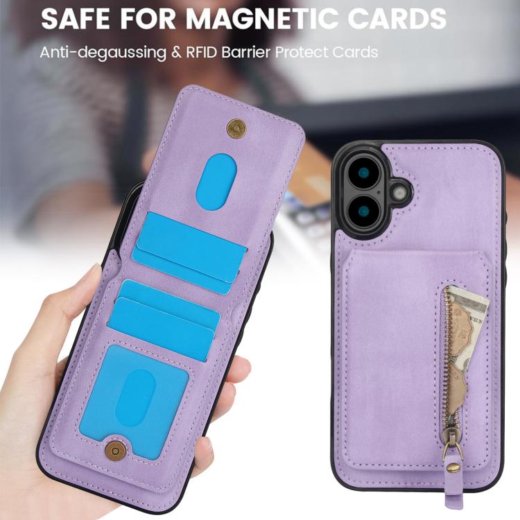 For iPhone 16 Plus Zipper Wallet Split MagSafe Leather Back Phone Case