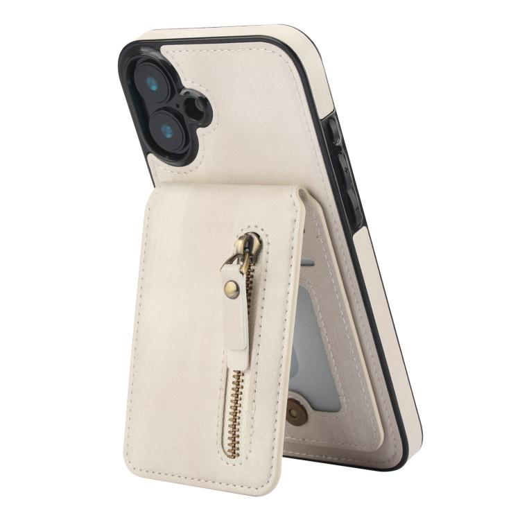 For iPhone 16 Zipper Wallet Split MagSafe Leather Back Phone Case