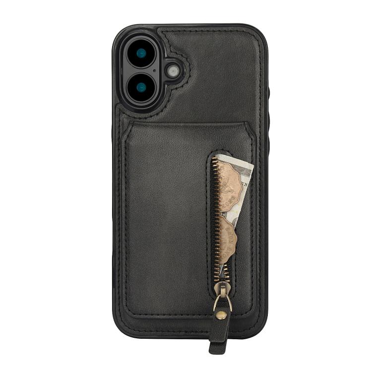 For iPhone 16 Zipper Wallet Split MagSafe Leather Back Phone Case