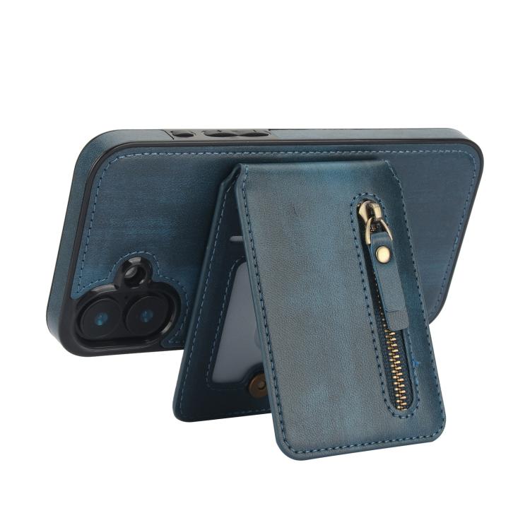 For iPhone 16 Zipper Wallet Split MagSafe Leather Back Phone Case