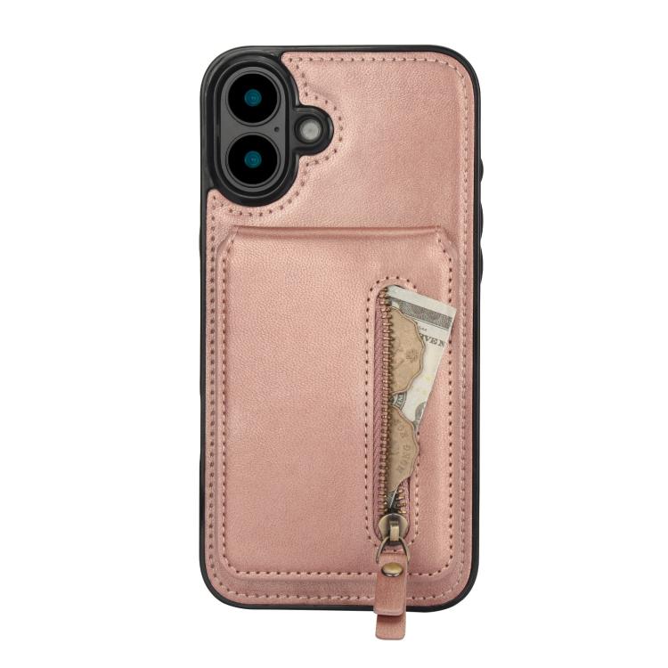 For iPhone 16 Zipper Wallet Split MagSafe Leather Back Phone Case