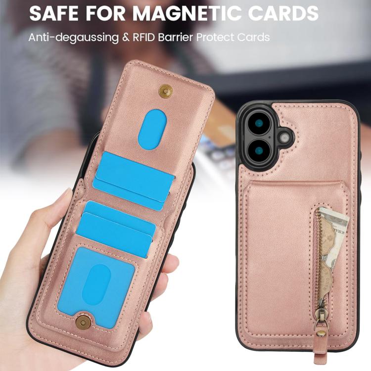 For iPhone 16 Zipper Wallet Split MagSafe Leather Back Phone Case