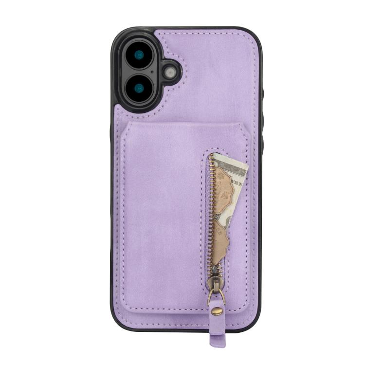 For iPhone 16 Zipper Wallet Split MagSafe Leather Back Phone Case