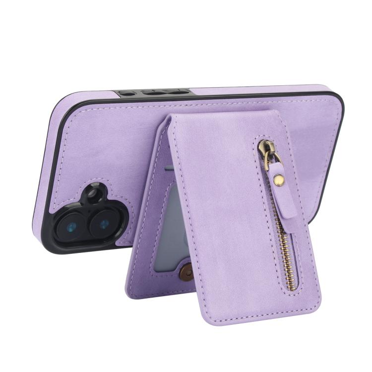 For iPhone 16 Zipper Wallet Split MagSafe Leather Back Phone Case