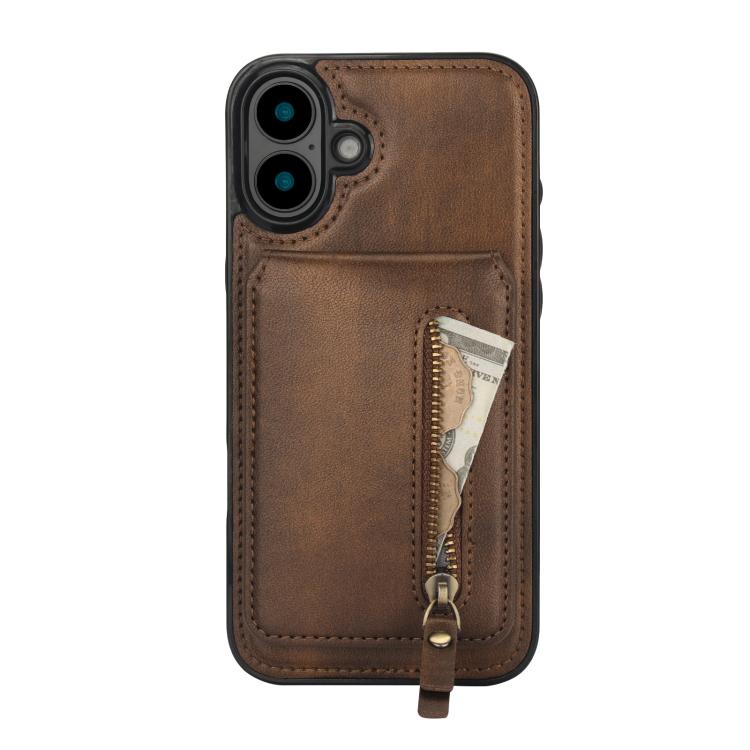 For iPhone 16 Zipper Wallet Split MagSafe Leather Back Phone Case