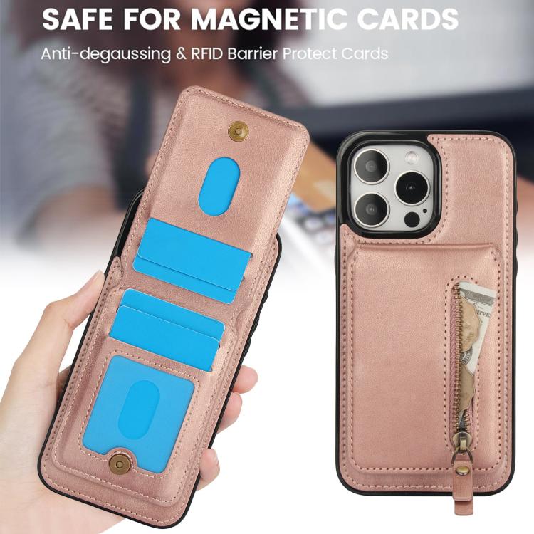 For iPhone 15 Pro Max Zipper Wallet Split MagSafe Leather Back Phone Case