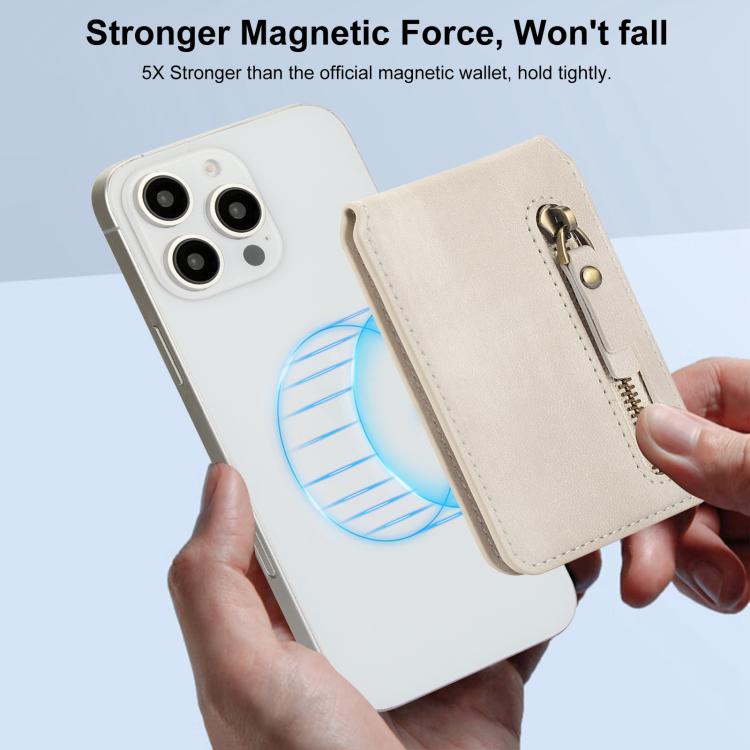 For iPhone 15 Pro Zipper Wallet Split MagSafe Leather Back Phone Case
