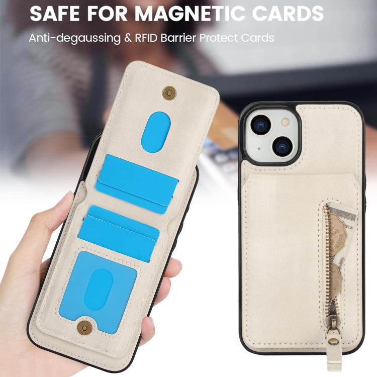 For iPhone 15 Plus Zipper Wallet Split MagSafe Leather Back Phone Case