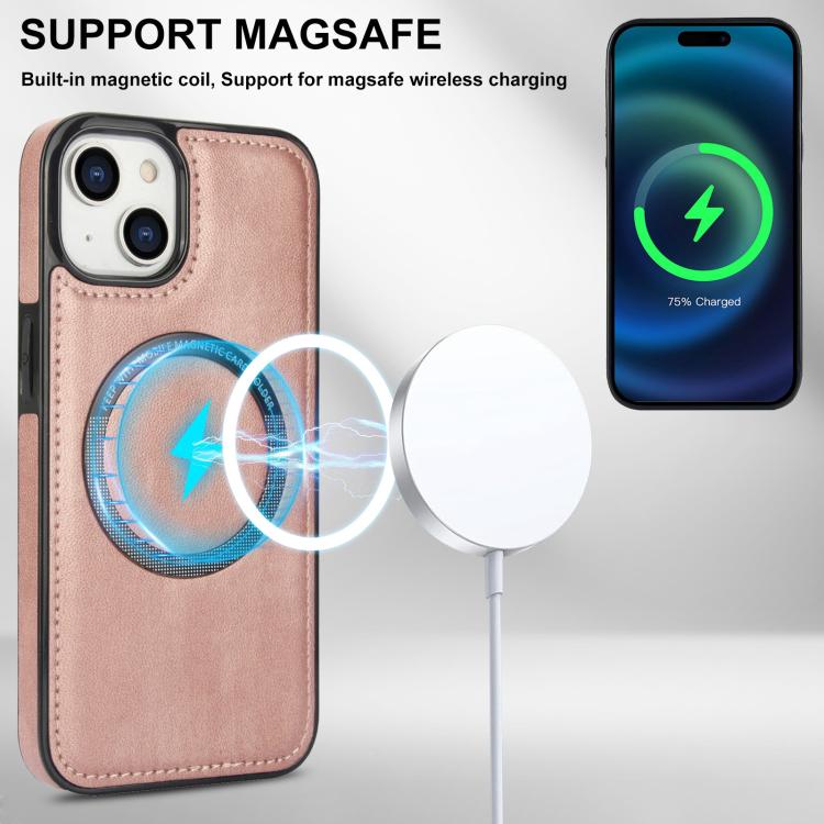 For iPhone 15 Plus Zipper Wallet Split MagSafe Leather Back Phone Case