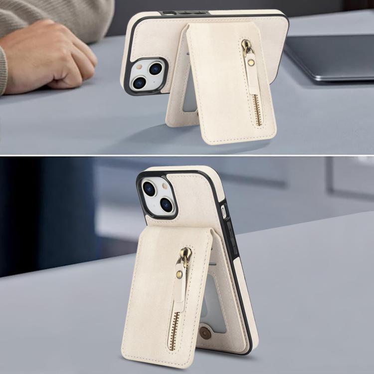 For iPhone 15 Zipper Wallet Split MagSafe Leather Back Phone Case