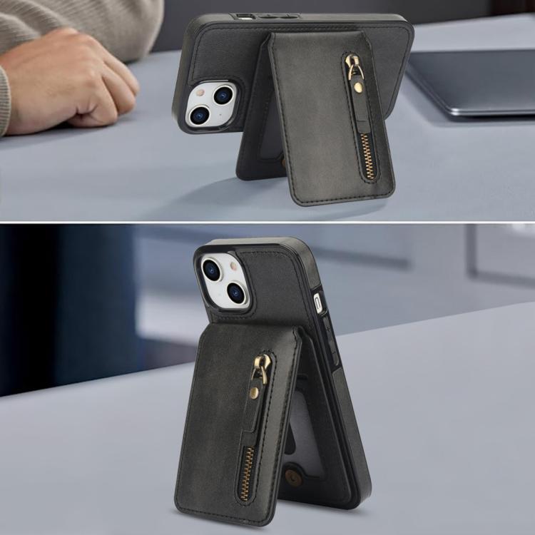 For iPhone 15 Zipper Wallet Split MagSafe Leather Back Phone Case