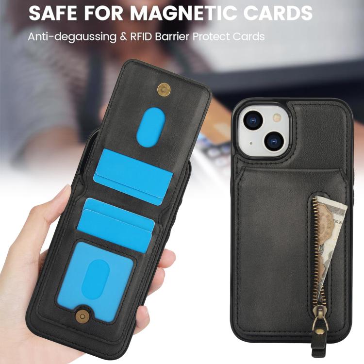 For iPhone 15 Zipper Wallet Split MagSafe Leather Back Phone Case