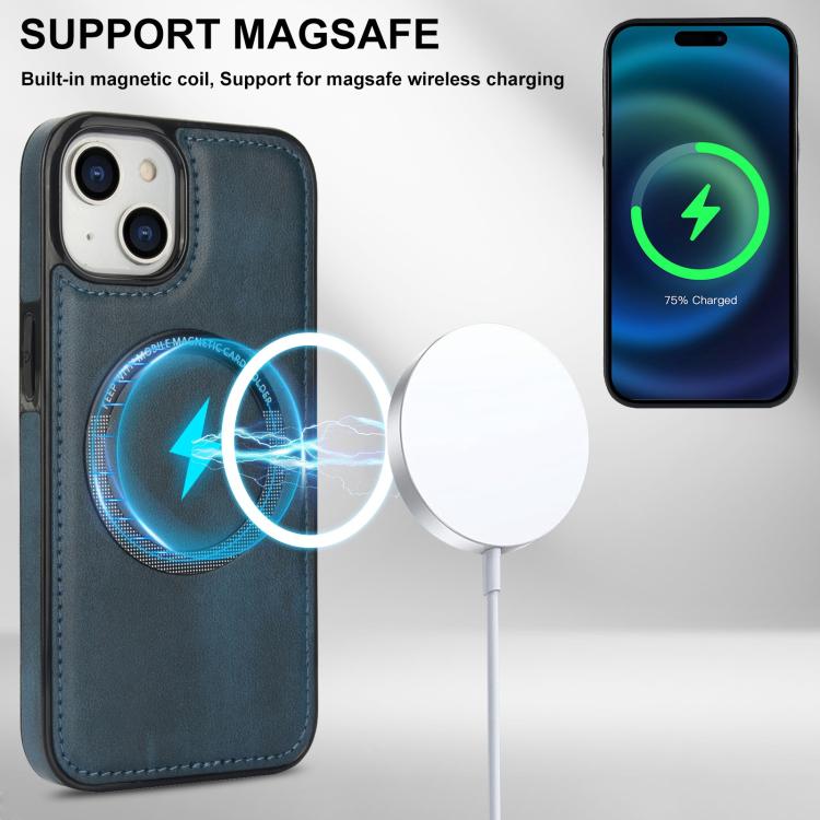 For iPhone 15 Zipper Wallet Split MagSafe Leather Back Phone Case