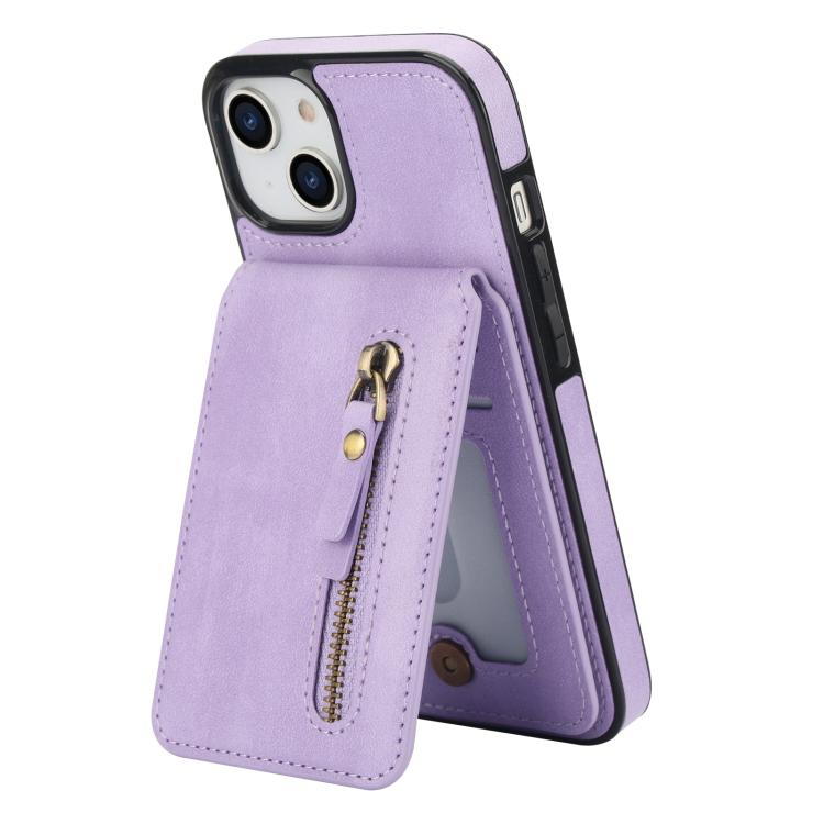 For iPhone 15 Zipper Wallet Split MagSafe Leather Back Phone Case