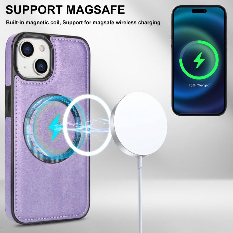 For iPhone 15 Zipper Wallet Split MagSafe Leather Back Phone Case
