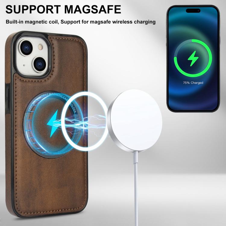 For iPhone 15 Zipper Wallet Split MagSafe Leather Back Phone Case