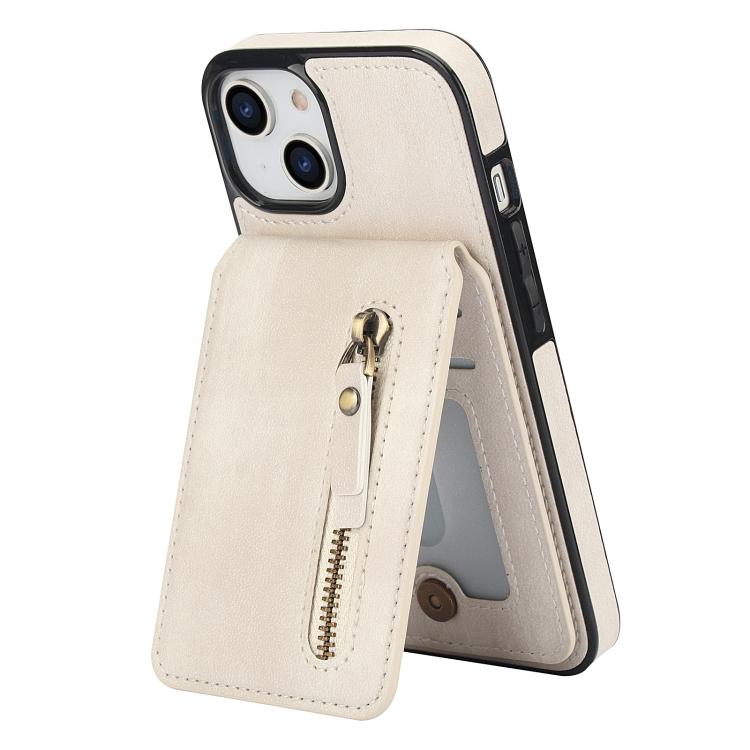 For iPhone 14 Plus Zipper Wallet Split MagSafe Leather Back Phone Case