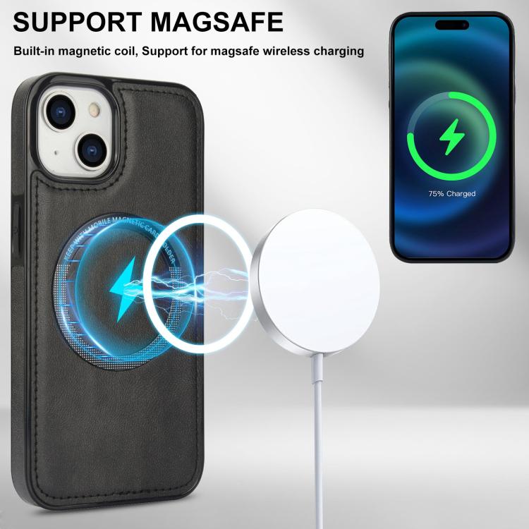 For iPhone 14 Plus Zipper Wallet Split MagSafe Leather Back Phone Case